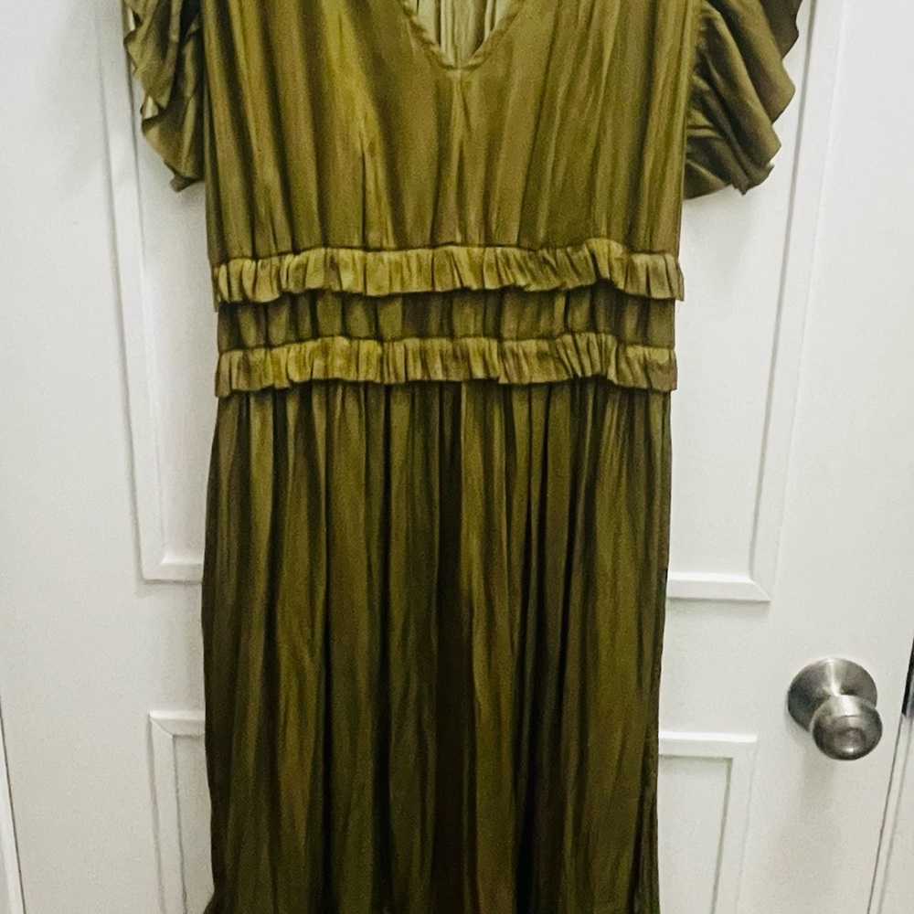 Elegant Olive Green Ruffle Dress